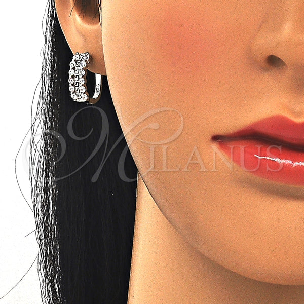 Argolla Huggie 02.186.0188.15 Plata Rodinada, Diseño de Ojo Griego, con Zirconia Cubica Blanca, Pulido, Rodinado