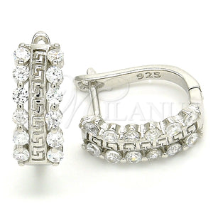 Argolla Huggie 02.186.0188.15 Plata Rodinada, Diseño de Ojo Griego, con Zirconia Cubica Blanca, Pulido, Rodinado