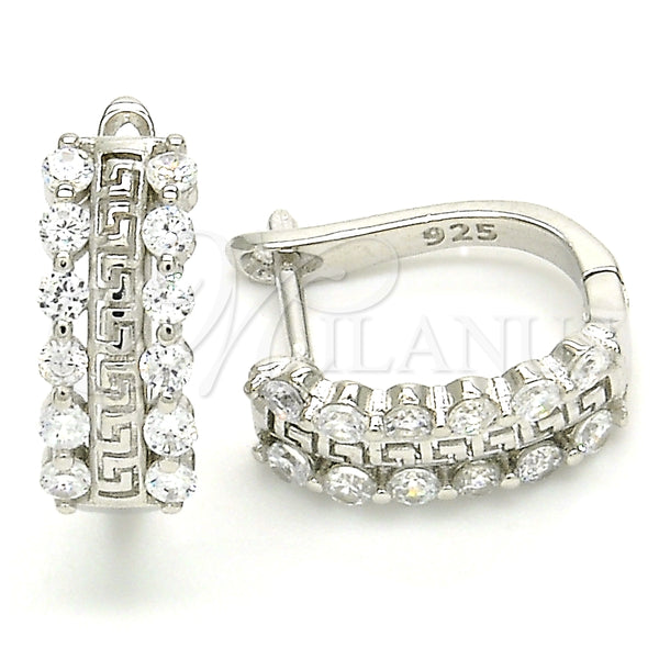 Argolla Huggie 02.186.0188.15 Plata Rodinada, Diseño de Ojo Griego, con Zirconia Cubica Blanca, Pulido, Rodinado