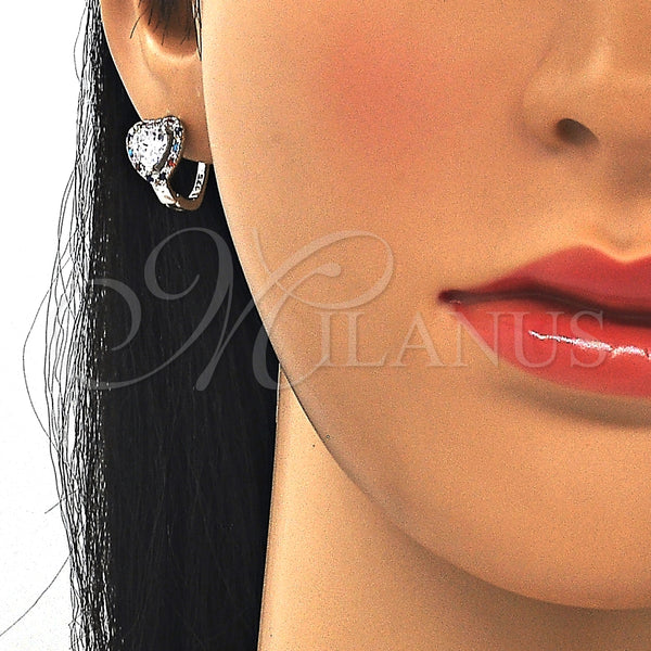 Argolla Huggie 02.186.0190.12 Plata Rodinada, Diseño de Corazón, con Zirconia Cubica Blanca y Cristal Multicolor, Pulido, Rodinado