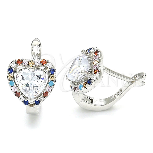 Argolla Huggie 02.186.0190.12 Plata Rodinada, Diseño de Corazón, con Zirconia Cubica Blanca y Cristal Multicolor, Pulido, Rodinado