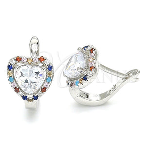 Argolla Huggie 02.186.0190.12 Plata Rodinada, Diseño de Corazón, con Zirconia Cubica Blanca y Cristal Multicolor, Pulido, Rodinado