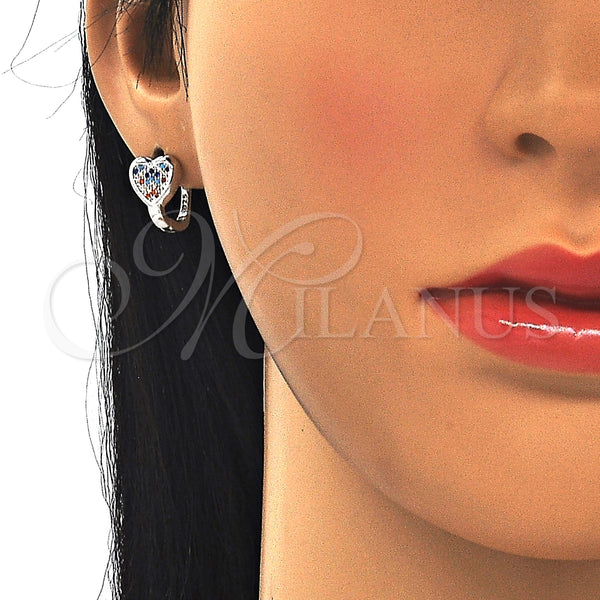 Argolla Huggie 02.186.0192.12 Plata Rodinada, Diseño de Corazón, con Micro Pave Multicolor, Pulido, Rodinado