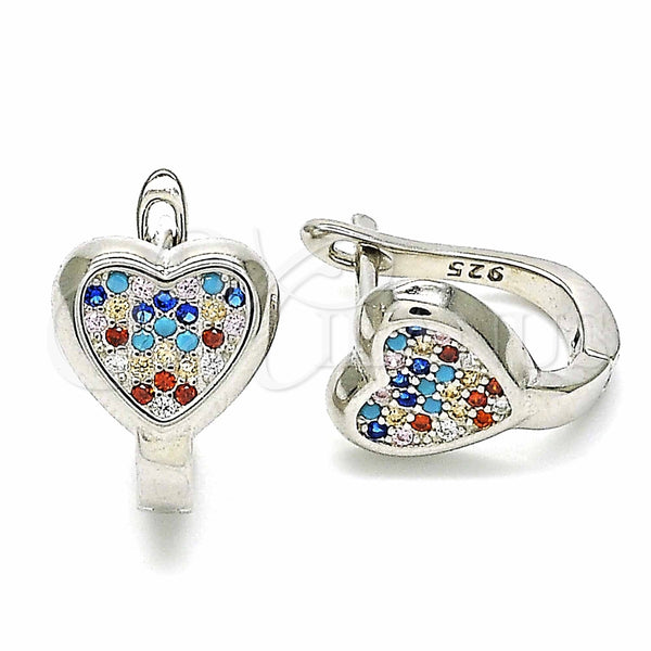 Argolla Huggie 02.186.0192.12 Plata Rodinada, Diseño de Corazón, con Micro Pave Multicolor, Pulido, Rodinado