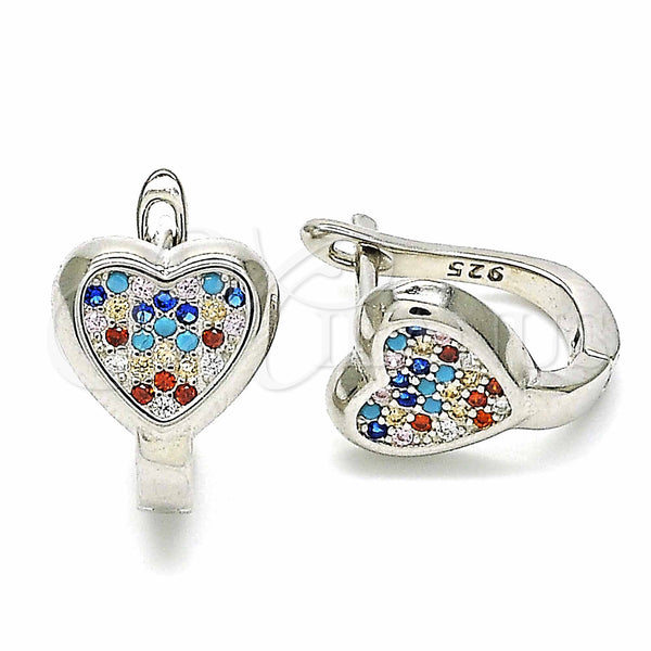 Argolla Huggie 02.186.0192.12 Plata Rodinada, Diseño de Corazón, con Multicolor Micro Pave, Pulido, Rodinado