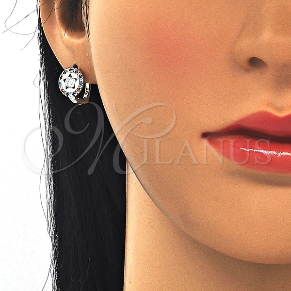 Argolla Huggie 02.186.0193.12 Plata Rodinada, con Zirconia Cubica Blanca y Cristal Multicolor, Pulido, Rodinado