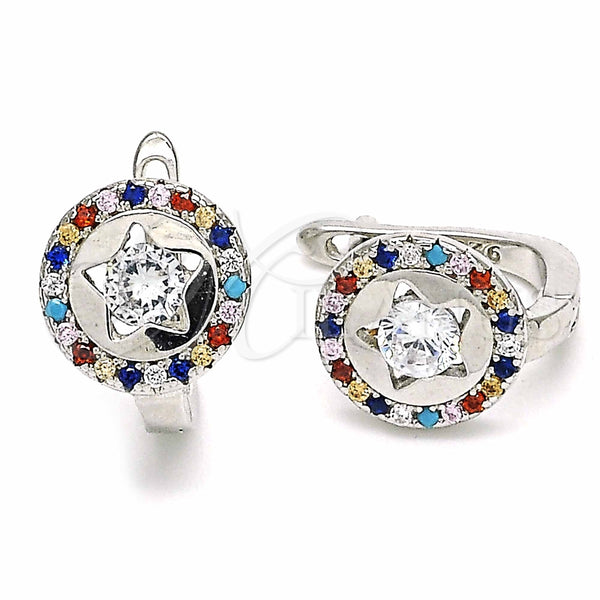 Argolla Huggie 02.186.0193.12 Plata Rodinada, con Zirconia Cubica Blanca y Cristal Multicolor, Pulido, Rodinado