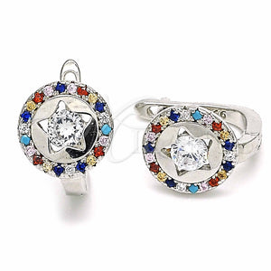 Argolla Huggie 02.186.0193.12 Plata Rodinada, con Zirconia Cubica Blanca y Cristal Multicolor, Pulido, Rodinado