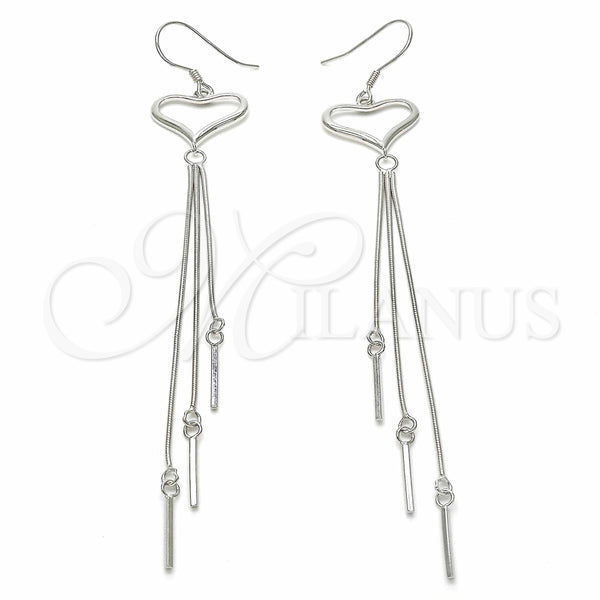 Arete Largo 02.285.0100 Plata Rodinada, Diseño de Corazón, Pulido, Rodinado