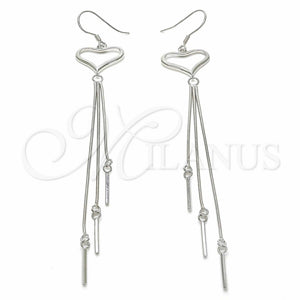 Arete Largo 02.285.0100 Plata Rodinada, Diseño de Corazón, Pulido, Rodinado