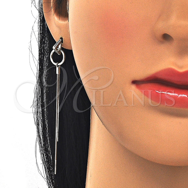 Arete Largo 02.285.0103 Plata Rodinada, con Blanca Micro Pave, Pulido, Rodinado