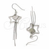 Arete Largo 02.285.0104 Plata Rodinada, Diseño de Estrella y Corazón, Pulido, Rodinado