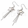 Arete Largo 02.285.0104 Plata Rodinada, Diseño de Estrella y Corazón, Pulido, Rodinado