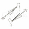 Arete Largo 02.285.0105 Plata Rodinada, Diseño de Estrella, Pulido, Rodinado
