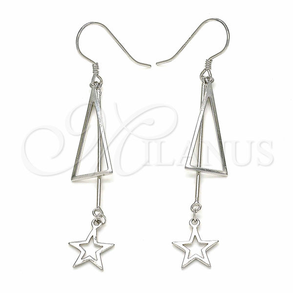 Arete Largo 02.285.0105 Plata Rodinada, Diseño de Estrella, Pulido, Rodinado