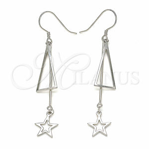 Arete Largo 02.285.0105 Plata Rodinada, Diseño de Estrella, Pulido, Rodinado