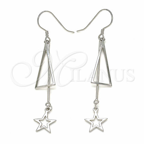 Arete Largo 02.285.0105 Plata Rodinada, Diseño de Estrella, Pulido, Rodinado