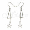 Arete Largo 02.285.0105 Plata Rodinada, Diseño de Estrella, Pulido, Rodinado