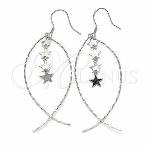Arete Largo 02.367.0002 Plata Rodinada, Diseño de Estrella, Pulido, Rodinado