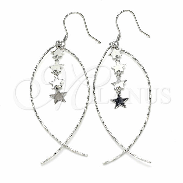 Arete Largo 02.367.0002 Plata Rodinada, Diseño de Estrella, Pulido, Rodinado