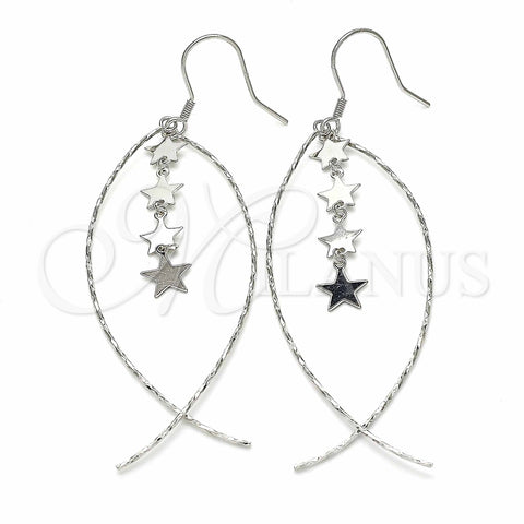 Arete Largo 02.367.0002 Plata Rodinada, Diseño de Estrella, Pulido, Rodinado