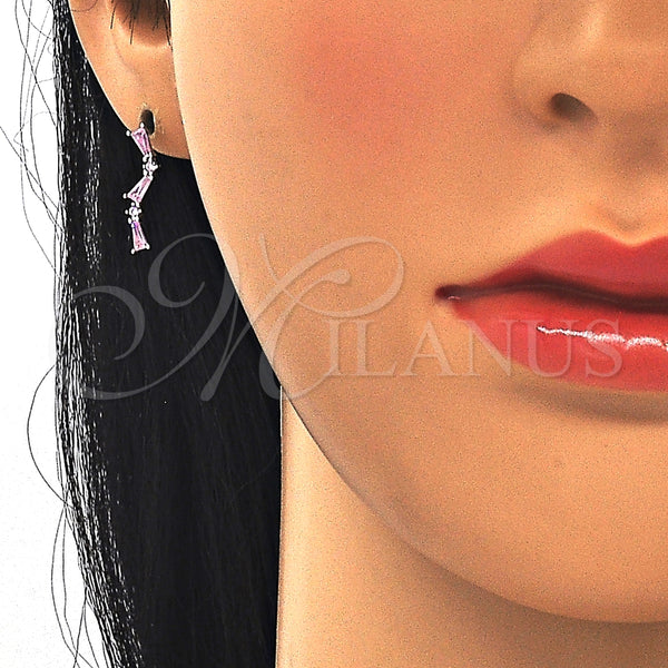 Arete Dormilona 02.367.0013 Plata Rodinada, con Zirconia Cubica Rosado, Pulido, Rodinado