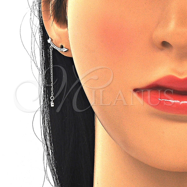 Arete Largo 02.367.0015 Plata Rodinada, con Zirconia Cubica Blanca, Pulido, Rodinado