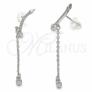 Arete Largo 02.367.0015 Plata Rodinada, con Zirconia Cubica Blanca, Pulido, Rodinado