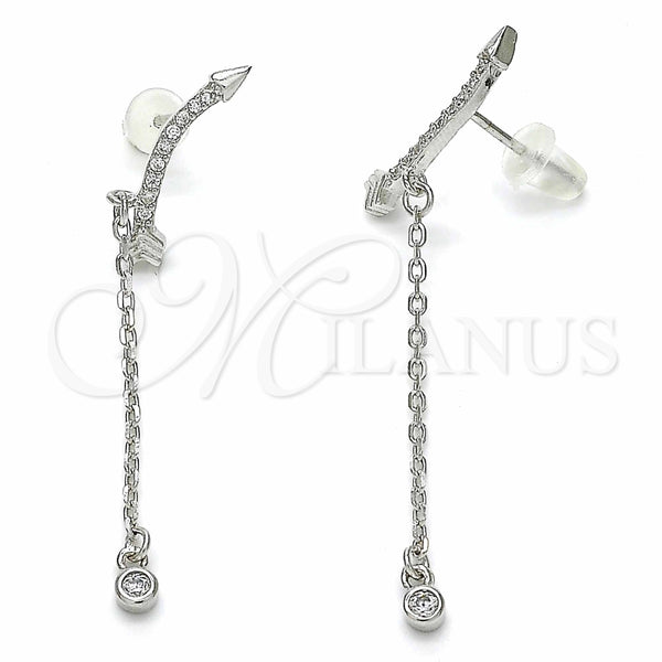 Arete Largo 02.367.0015 Plata Rodinada, con Zirconia Cubica Blanca, Pulido, Rodinado