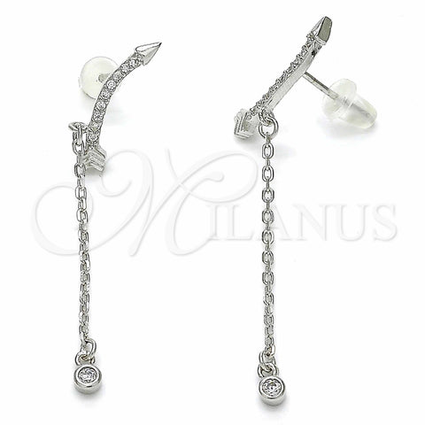 Arete Largo 02.367.0015 Plata Rodinada, con Zirconia Cubica Blanca, Pulido, Rodinado
