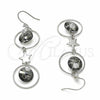 Arete Largo 02.367.0016 Plata Rodinada, Diseño de Estrella, con Zirconia Cubica Black Diamond y Blanca, Pulido, Rodinado