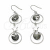 Arete Largo 02.367.0016 Plata Rodinada, Diseño de Estrella, con Zirconia Cubica Black Diamond y Blanca, Pulido, Rodinado