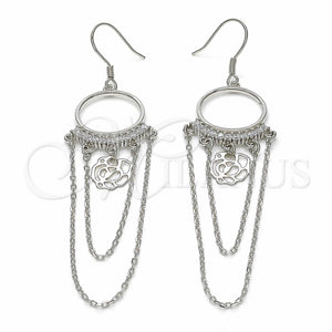 Arete Largo 02.367.0019 Plata Rodinada, Diseño de Flor, con Zirconia Cubica Blanca, Pulido, Rodinado