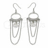 Arete Largo 02.367.0019 Plata Rodinada, Diseño de Flor, con Zirconia Cubica Blanca, Pulido, Rodinado
