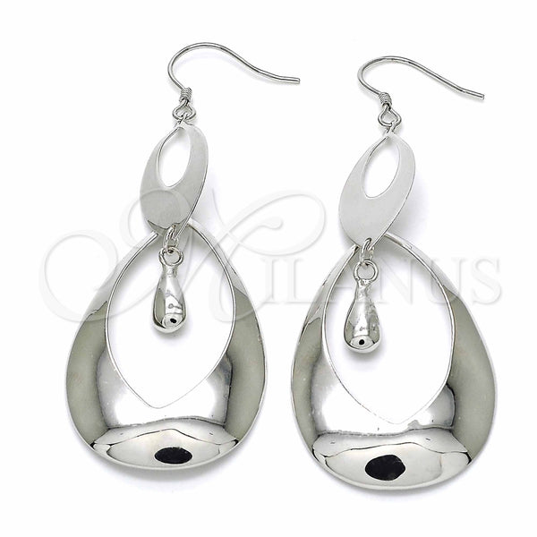 Arete Dormilona 02.367.0021 Plata Rodinada, Diseño de Gota, Pulido, Rodinado