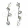 Arete Largo 02.367.0023 Plata Rodinada, Diseño de Corazón, con Zirconia Cubica Blanca, Pulido, Rodinado