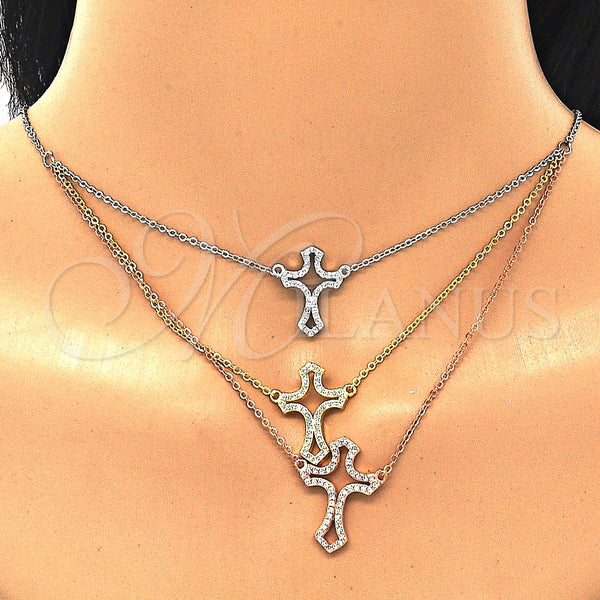 Collares con Dije 04.290.0002.16 Plata Rodinada, Diseño de Cruz, con Zirconia Cubica Blanca, Pulido, Tres Tonos (Grosor 02 MM, 16 Pulgadas de Largo)