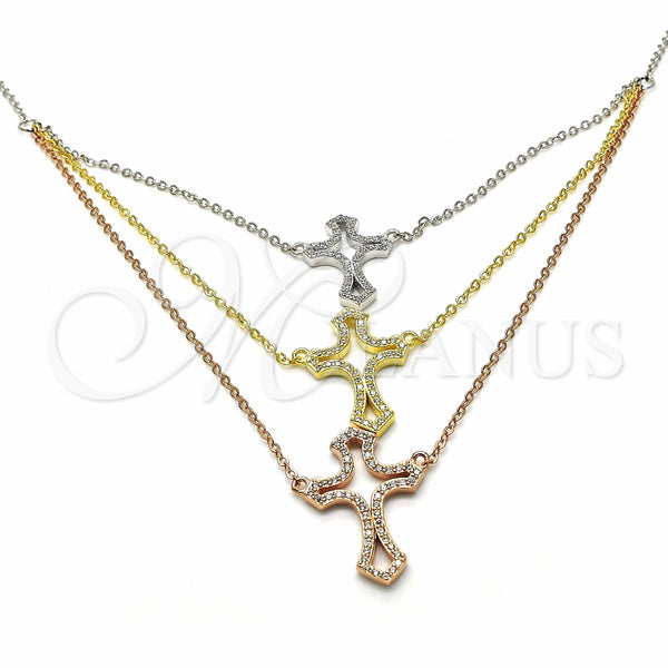 Collares con Dije 04.290.0002.16 Plata Rodinada, Diseño de Cruz, con Zirconia Cubica Blanca, Pulido, Tres Tonos (Grosor 02 MM, 16 Pulgadas de Largo)