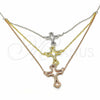 Collares con Dije 04.290.0002.16 Plata Rodinada, Diseño de Cruz, con Zirconia Cubica Blanca, Pulido, Tres Tonos (Grosor 02 MM, 16 Pulgadas de Largo)