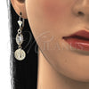 Arete Largo 02.351.0030 Oro Laminado, Diseño de San Benito, con Blanca Zirconia Cubica, Pulido, Tono Dorado