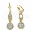 Arete Largo 02.351.0030 Oro Laminado, Diseño de San Benito, con Blanca Zirconia Cubica, Pulido, Tono Dorado