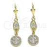 Arete Largo 02.351.0030 Oro Laminado, Diseño de San Benito, con Blanca Zirconia Cubica, Pulido, Tono Dorado