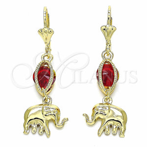Arete Largo 02.351.0021.1 Oro Laminado, Diseño de Elefante, con Granate Zirconia Cubica, Pulido, Tono Dorado
