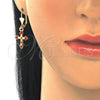 Arete Colgante 02.351.0036.1 Oro Laminado, Diseño de Cruz, con Granate Cristal, Pulido, Tono Dorado