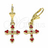 Arete Colgante 02.351.0036.1 Oro Laminado, Diseño de Cruz, con Granate Cristal, Pulido, Tono Dorado