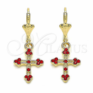 Arete Colgante 02.351.0036.1 Oro Laminado, Diseño de Cruz, con Granate Cristal, Pulido, Tono Dorado