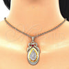 Dije Religioso 05.351.0046 Oro Laminado, Diseño de Guadalupe y Gota, con Granate and Blanca Cristal, Pulido, Tres Tonos