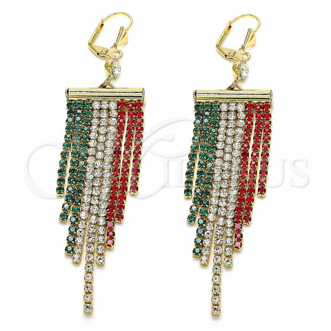 Arete Largo 02.351.0038.2 Oro Laminado, con Multicolor Cristal, Pulido, Tono Dorado