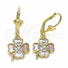 Arete Colgante 02.351.0040 Oro Laminado, Diseño de Trébol de Cuatro Hojas, Pulido, Tres Tonos