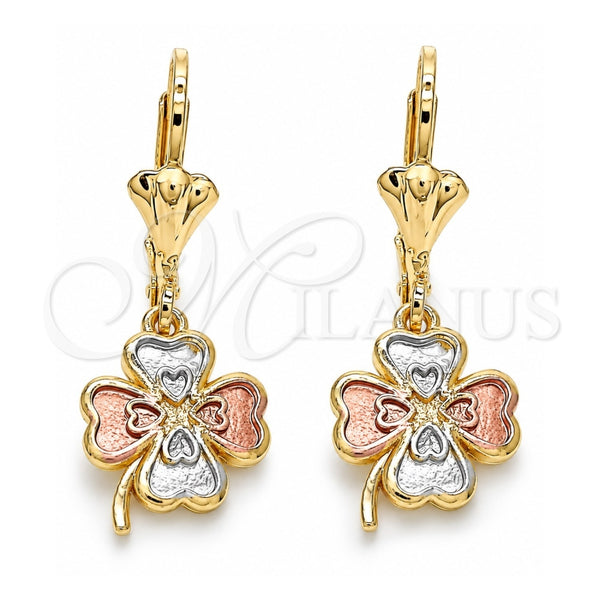 Arete Colgante 02.351.0040 Oro Laminado, Diseño de Trébol de Cuatro Hojas, Pulido, Tres Tonos